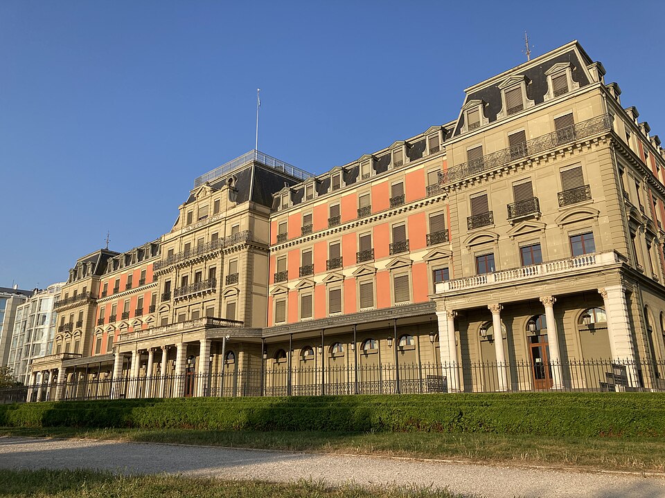 The eastern exterior of Palais Wilson in Geneva, photographed in May 2023.