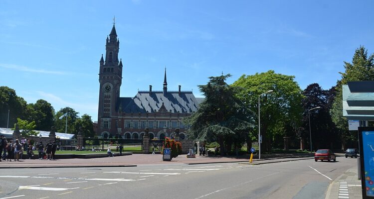 The Peace Palace in The Hague, photographed from across the road in June 2018.