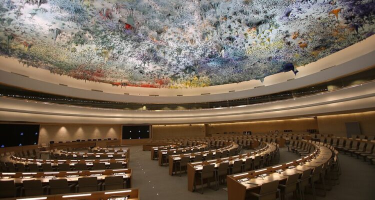 The empty United Nations Human Rights Council chamber in Geneva, photographed in August 2015.